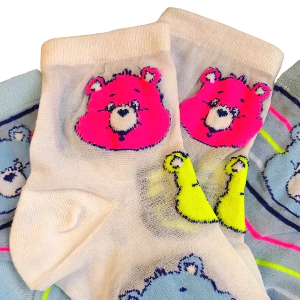 Care Bears‎ White Colorful Neon Print 2 Pairs Nylon Capri Socks NWT Nostalgia